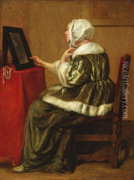 Frau Vor Ihrem Spiegel Oil Painting - Joost van Geel