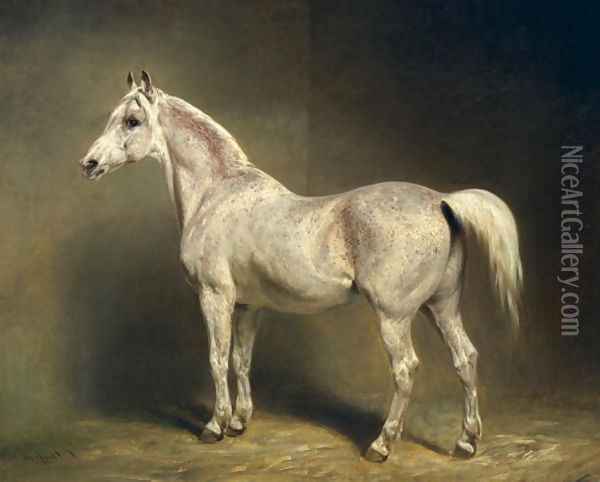 Beatrice, the white arab saddlehorse of Helmuth Graf von Moltke, 1855 Oil Painting - Carl Steffeck