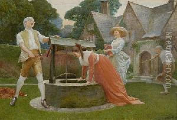 At The Well Oil Painting - James Dromgole Linton