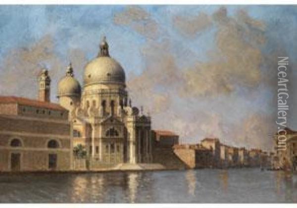 Venedig Mit Ansicht Der Kirche Santa Maria Della Salute Oil Painting - Amedee Rosier