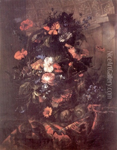 Vase De Fleurs Sur Un Tapis Oil Painting - Jan-Baptiste Bosschaert