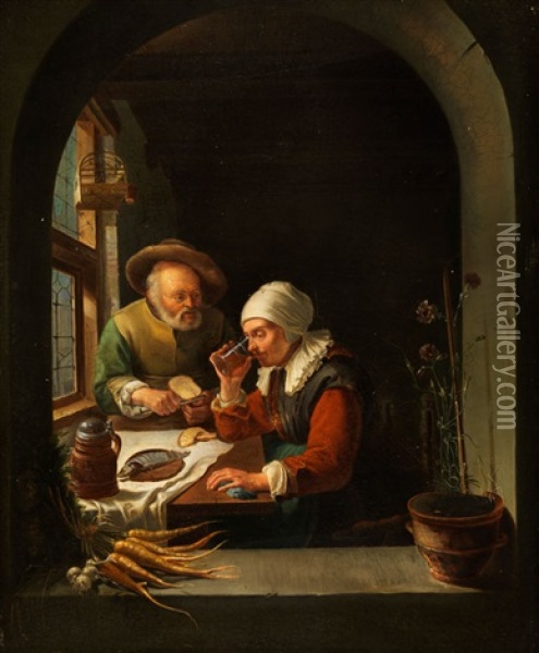 Altes Ehepaar Am Tisch Oil Painting - Frans van Mieris the Elder