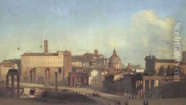 A View Of The Forum Oil Painting - Ippolito Caffi