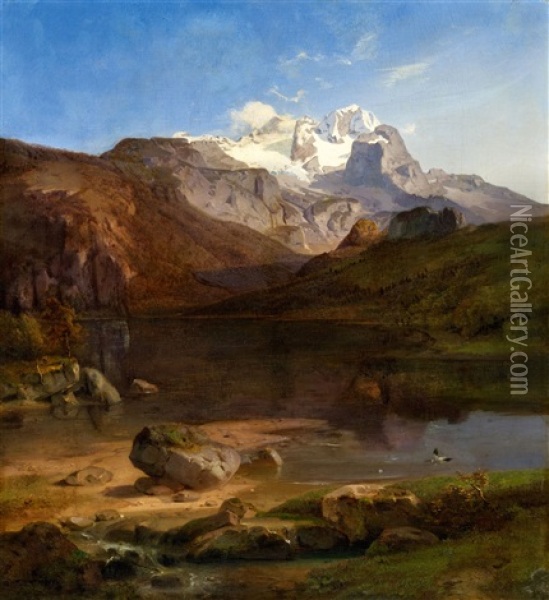 Dachstein Mountain Near Gosau In The Salzkammergut Oil Painting - Carl Rottmann