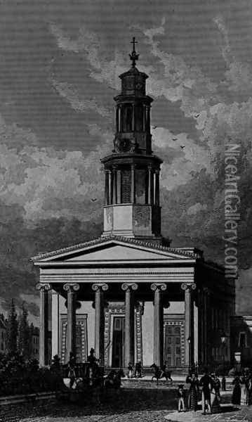 St. Pancrass Church, West Front, engraved by James Tingle 1827 Oil Painting - Thomas Hosmer Shepherd