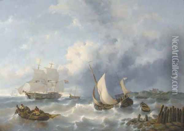 Shipping on choppy waters Oil Painting - George Willem Opdenhoff
