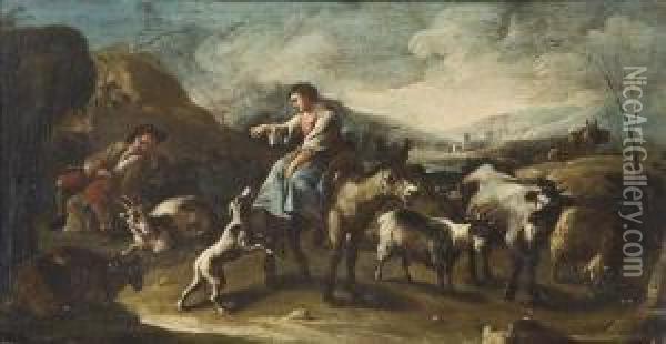 Paesaggio Con Pastori E Armenti Oil Painting - Domenico Brandi