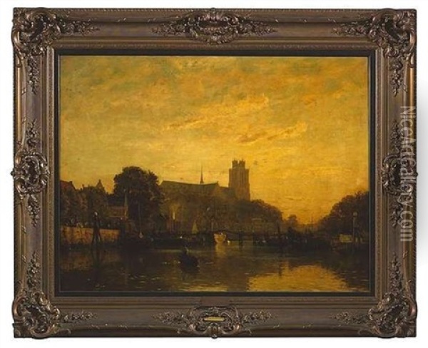 Blick Auf Dordrecht Mit Der Grote Kerk Im Abendlicht Oil Painting - Gustav Schoenleber