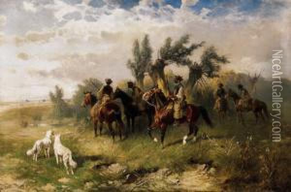 Group Of Horsemen Oil Painting - Hans Johann Haag