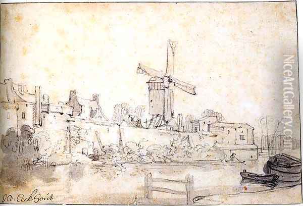 The City Walls of Delft with the Mill Called The Rose Oil Painting - Gerbrand Van Den Eeckhout