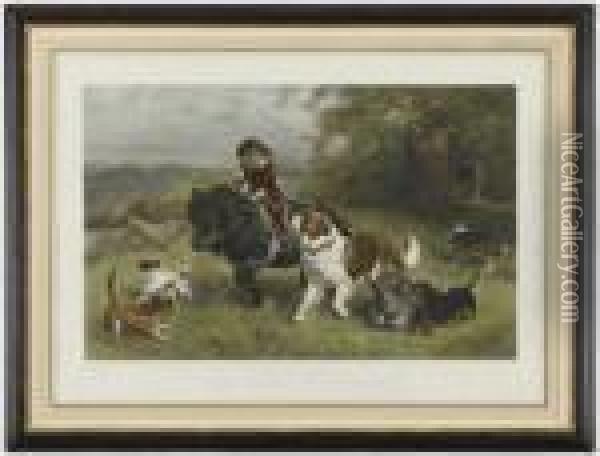 A Scratch Pack Oil Painting - Charles Burton Barber