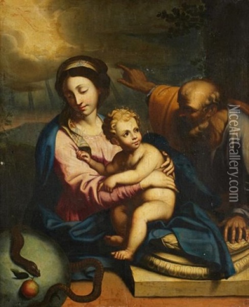 La Sainte Famille Avec Une Allegorie De La Redemption Oil Painting - Nicolas Mignard