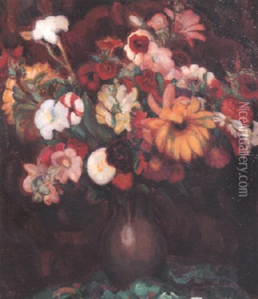 Bloemen In Tennen Kan Oil Painting - Leo Gestel