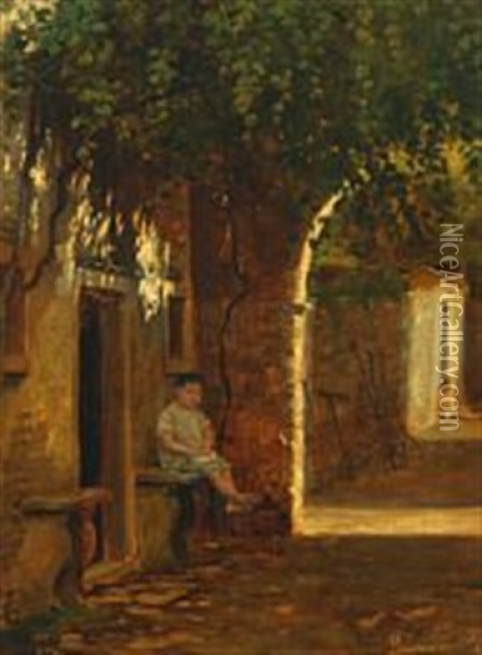 Street Scenery From Sirmione, Italy Oil Painting - Wenzel Ulrik Tornoe