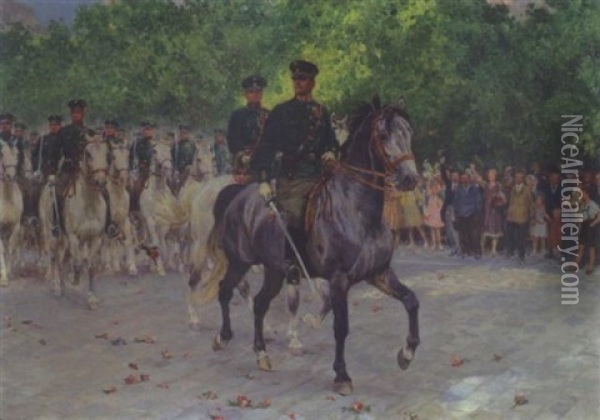 Parade Der Wiener Berittenen Sicherheitswache (kommandant Skubl) Oil Painting - Ludwig Koch