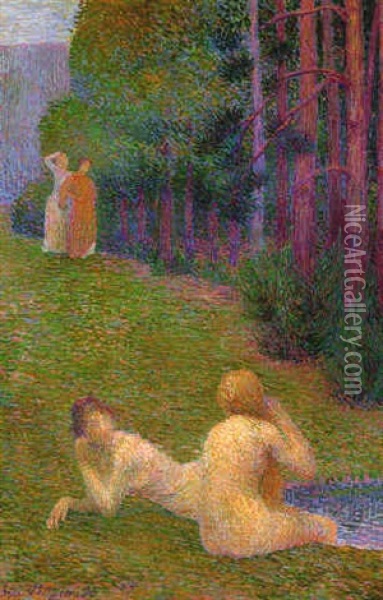 Figures In A Park Oil Painting - Hippolyte Petitjean