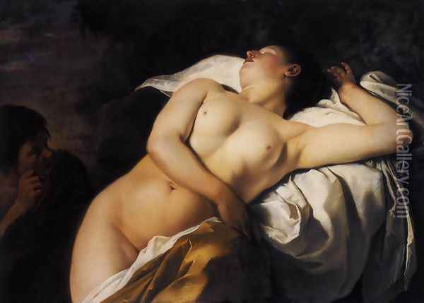 Sleeping Nymph and Shepherd 1645-50 Oil Painting - Jan Gerritsz van Bronchorst