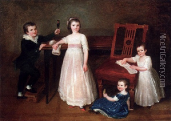 Group Portrait Of The Bondely Children Albert, Justine, Sophie And Emilie Oil Painting - Alexander Speisegger