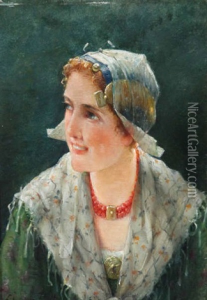 Portrait Of A Zeeland Woman Oil Painting - Edward Antoon Portielje