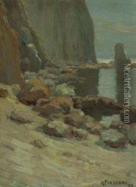 Rocky Cliffs, Catalina Oil Painting - Gottardo Piazzoni