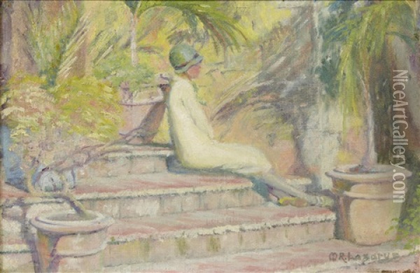 Woman Sitting On Steps Oil Painting - Minnie Rachel Lazarus