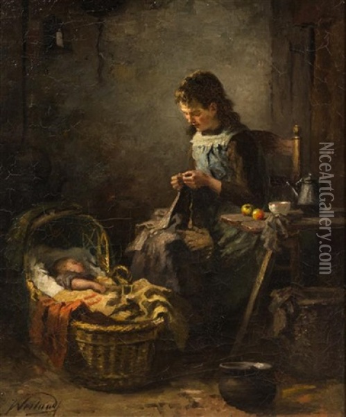 Young Mother Oil Painting - Johannes Weiland