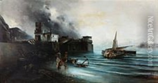 View From A Spanish Seaport Oil Painting - Jose Navarro Llorens