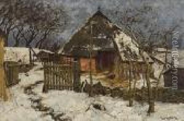 Das Dornenhaus In Winterlichem Tauschnee. Oil Painting - Elisabeth Von Eicken