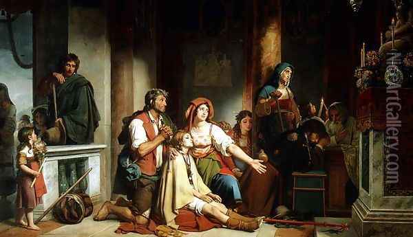 The Prayer to the Madonna, 1831 Oil Painting - Jean-Victor Schnetz