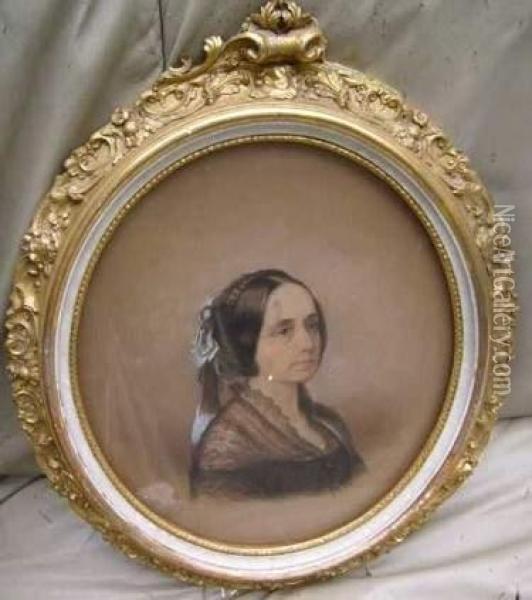 Portrait De Femme 1856, Dessin Au Crayon Noir Et Aquarelle, Signe Et Date En Bas Vers Le Milieu, 32 X 27 Cm Oil Painting - Giuseppe Fagnani