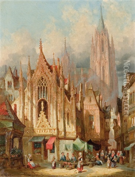 A Street In Chartres Oil Painting - Hermann Heinrich Schaefer
