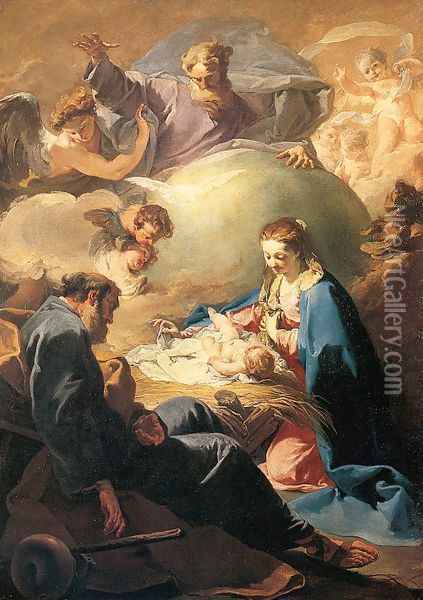 The Nativity with God the Father and the Holy Ghost 1740 Oil Painting - Giovanni Battista Pittoni the younger