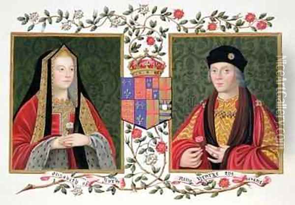 Double portrait of Elizabeth of York and Henry VII holding the white rose of York and the red rose of Lancaster from Memoirs of the Court of Queen Elizabeth Oil Painting - Sarah Countess of Essex