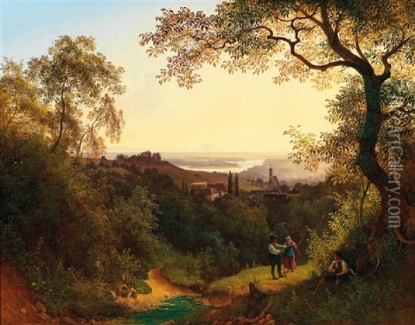 View Over Vienna From Grinzing Oil Painting - Josef Schwemminger