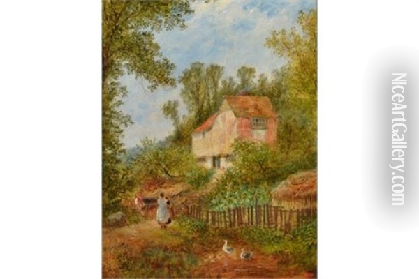 Woodland Cottage Oil Painting - John Henry Dell