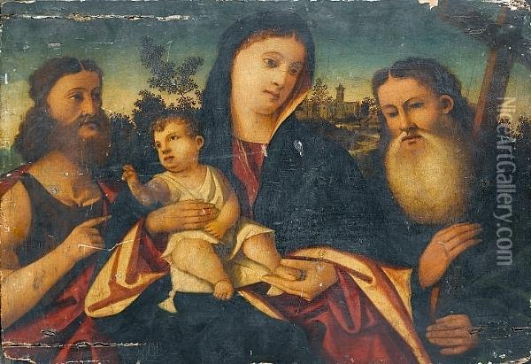 The Madonna And Child With Saints Peter And John The Baptist Oil Painting - Pietro Niccolo Duia