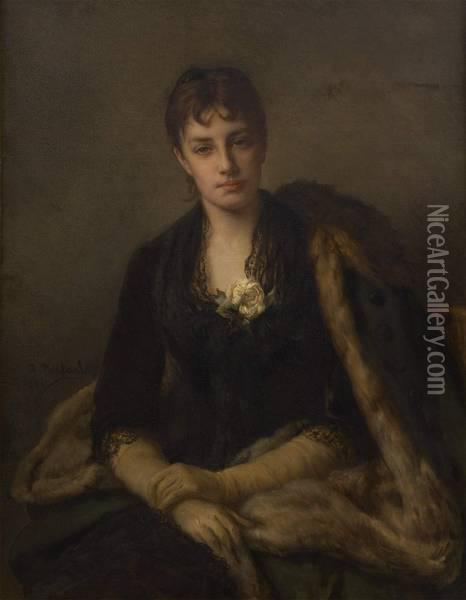 Portrait De Jeune Femme A Larose Blanche Oil Painting - Jean-Francois Portaels