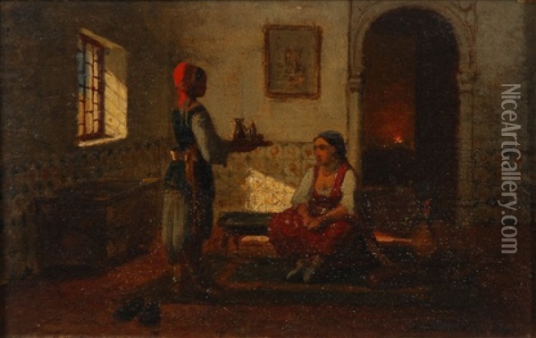 Deux Scenes Domestiques A Alger (pair) Oil Painting - David Emile Joseph de Noter