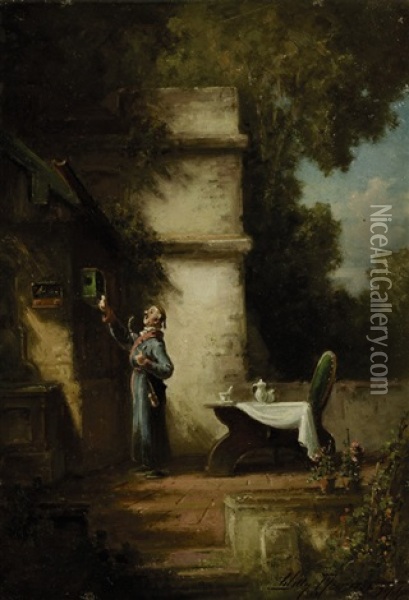 Der Vogelfreund Auf Der Terrasse Oil Painting - Willy Moralt