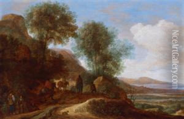 Paesaggio Fluviale Montuoso Con Viaggiatori Oil Painting - Pieter De Molijn