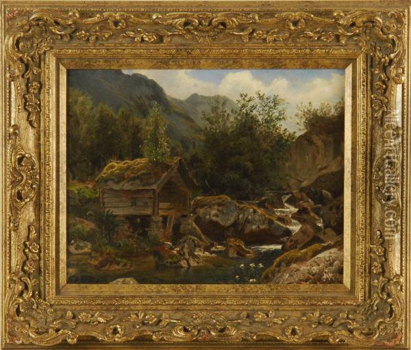 Mountain Dwelling Oil Painting - James McDougal Hart