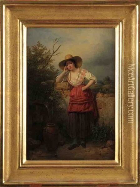 Jeune Femme A La Fontaine Oil Painting - Francois Grenier de Saint Martin