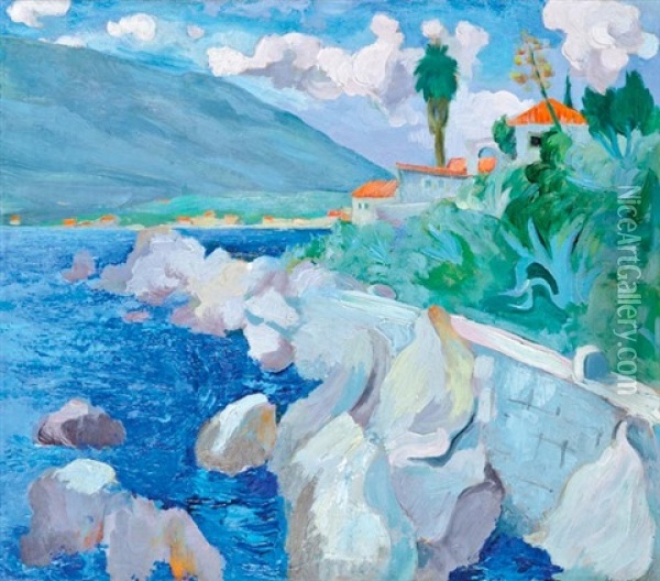 Mediterran Tengerpart Oil Painting - Erwin Kormendi-Frim