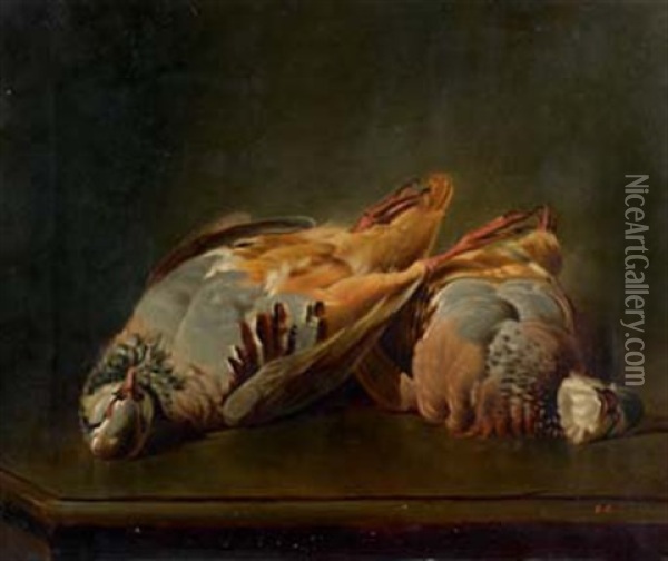 Nature Morte Aux Perdreaux Sur Un Entablement Oil Painting - Jules Jacques Olivier de Cocquerel