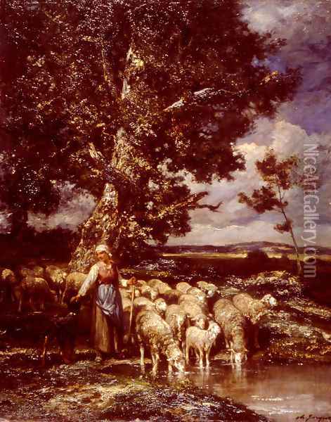 Shepherdess Oil Painting - Charles Emile Jacque