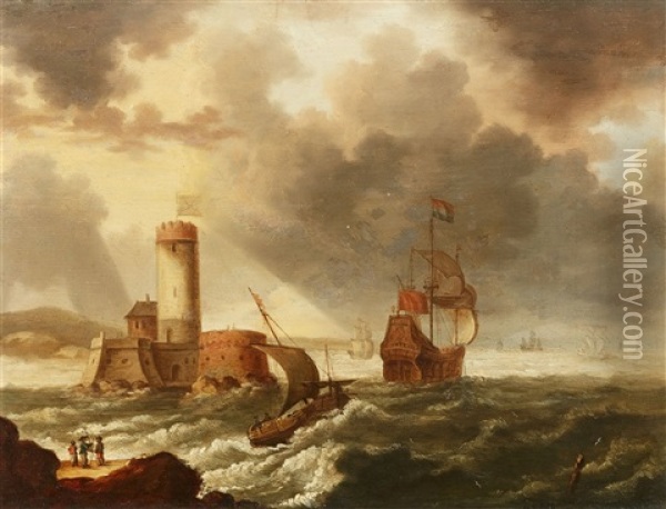 Coastal Landscape With A Castle And A Ship Oil Painting - Bonaventura Peeters the Elder