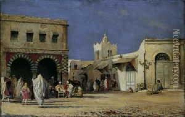 Strassenszene In Tunis. In Der Vorstadt. Oil Painting - Anton Robert Leinweber