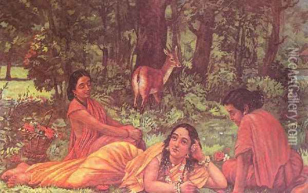 Sakunthala Pathralekhan 2 Oil Painting - Raja Ravi Varma
