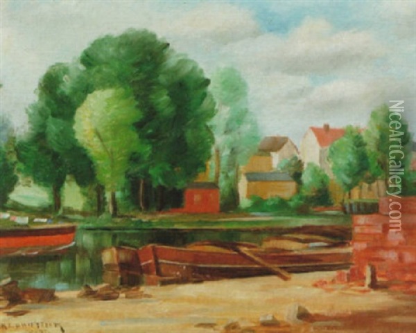 Franskt Kanalmotiv Oil Painting - Knut Lundstroem