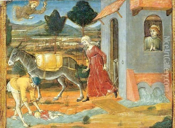Saint Bernardino Restoring a Child to Life Oil Painting - Matteo Di Giovanni